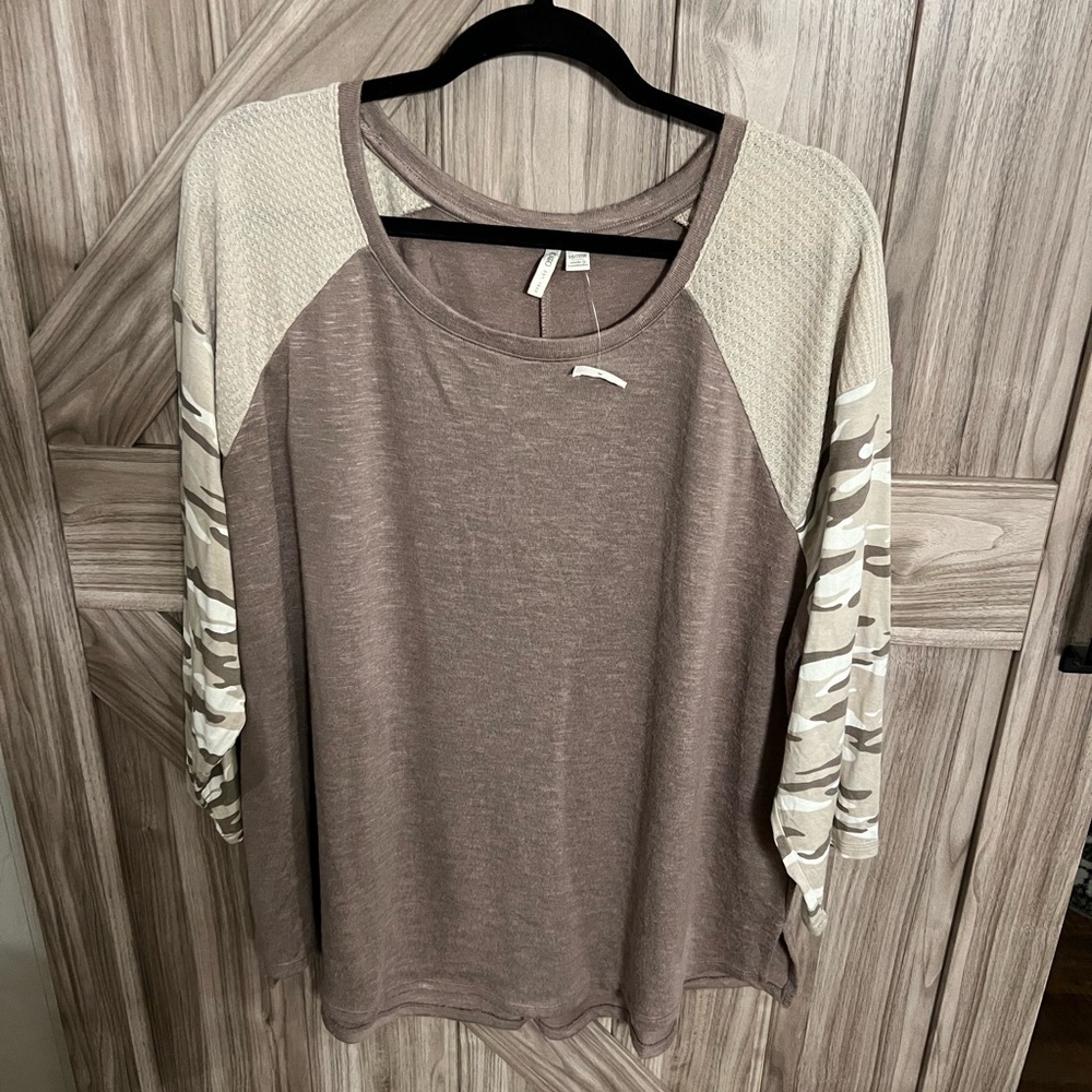 NWT from CATO - beige w/ camo sleeves and slit sides